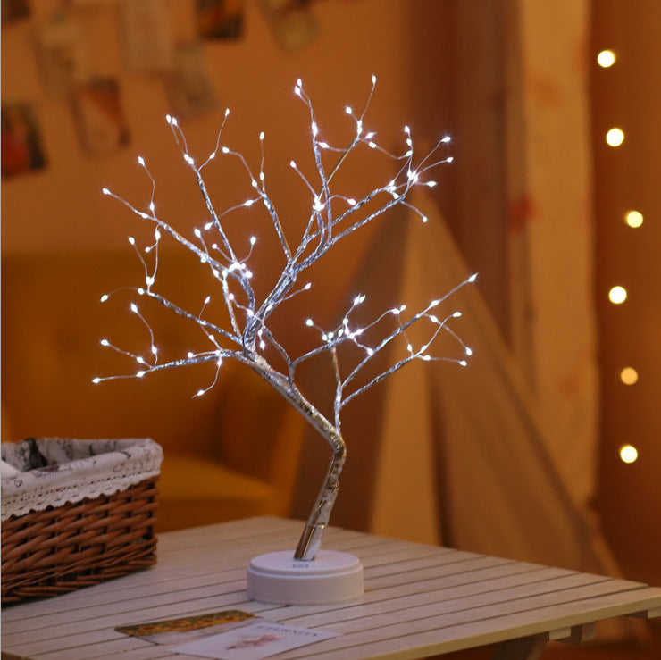 Cross-border explosion, firefly led tree light, pearl LED copper wire light, USB battery box, touch switch, night light