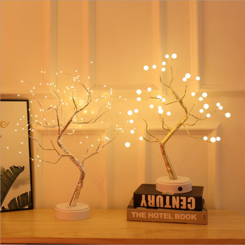 Cross-border explosion, firefly led tree light, pearl LED copper wire light, USB battery box, touch switch, night light