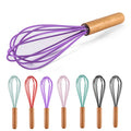 Factory in stock stainless steel handheld manual wooden handle egg whisk mixer 10inch silicone wire beech wood handle