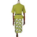 Kayat cross-border sourcing: african women's bright geometric print round neck pencil skirt suit with belt
