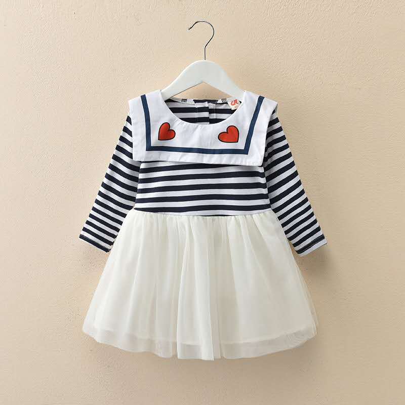 Girls' spring and autumn dress - new children's fashion dress for little girls - kids' baby princess dress - striped tulle skirt