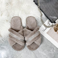 Autumn winter women's home cotton slippers open heattech rhinestone flats fur women's shoes k-style cross one-line slippers