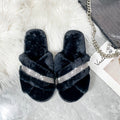 Autumn winter women's home cotton slippers open heattech rhinestone flats fur women's shoes k-style cross one-line slippers