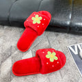 Furry slippers women's outwear popular same style 2024 new autumn and winter pearl flower furry slippers cute stuffed cotton slippers