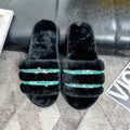 Fall and winternew arrival rhinestone fur slippers women's fashionpopular pearl stuffed flip-flops home indoor floor cotton slippers