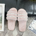 Fall and winternew arrival rhinestone fur slippers women's fashionpopular pearl stuffed flip-flops home indoor floor cotton slippers