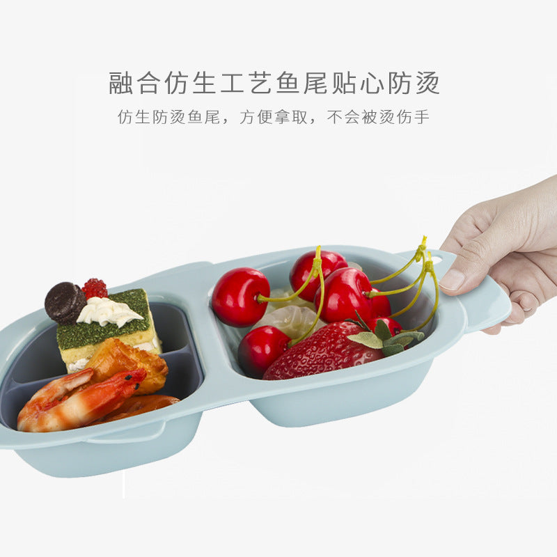 Kids clown fish dinner plate baby with lid separated food tableware detachable gridssuit separated design