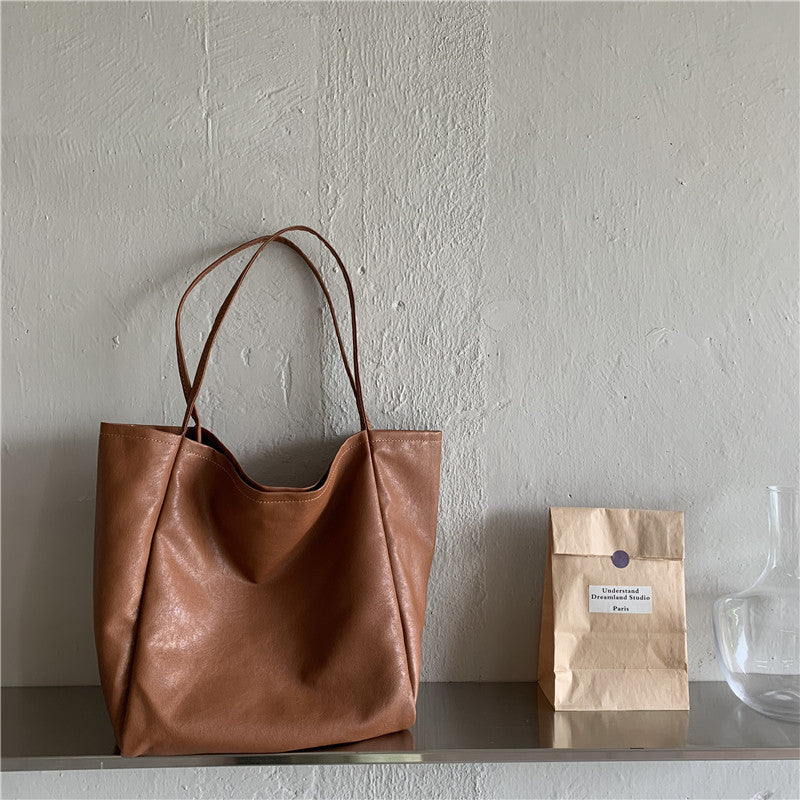 Bag Women's Bag New 2020 Crossbody Shoulder Bag Large Capacity Soft Leather Shopping Bag Versatile Solid Color Tote Bag