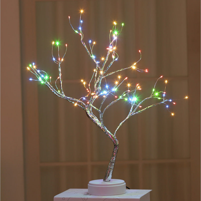 Cross-border explosion, firefly led tree light, pearl LED copper wire light, USB battery box, touch switch, night light