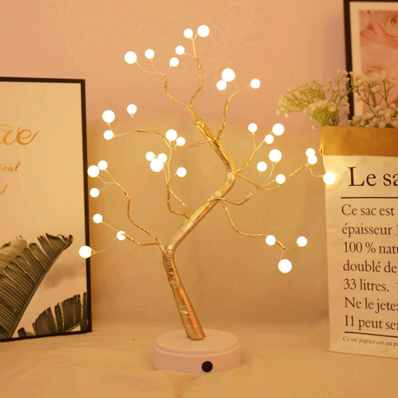 Cross-border explosion, firefly led tree light, pearl LED copper wire light, USB battery box, touch switch, night light