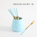 Nordic creative fruit fork spoon ceramic storage jar set - premium stainless steel fruit forks & home mooncake cutlery