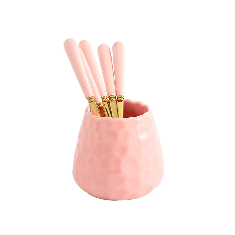 Nordic creative fruit fork spoon ceramic storage jar set - premium stainless steel fruit forks & home mooncake cutlery