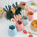 Nordic creative fruit fork spoon ceramic storage jar set - premium stainless steel fruit forks & home mooncake cutlery