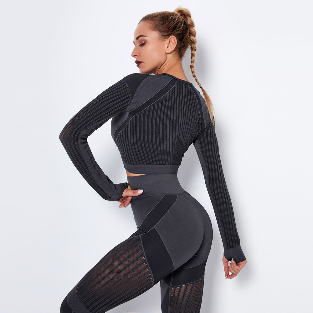 new arrival seamless knitting quick-drying running yoga clothes tight breathable cut out fitness long sleeves women's one-piece dropshipping