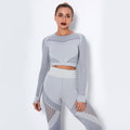 In stock! european and american influencer-approved seamless knit, sexy, moisture-wicking, long-sleeve yoga top for sports, fitness, and running