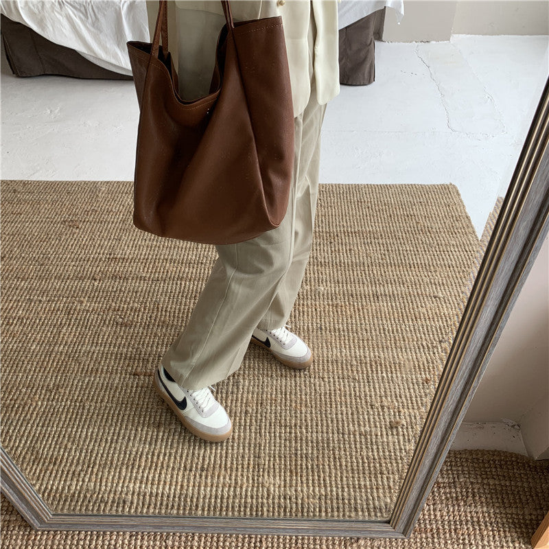 Bag Women's Bag New 2020 Crossbody Shoulder Bag Large Capacity Soft Leather Shopping Bag Versatile Solid Color Tote Bag