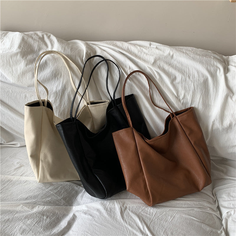 Bag Women's Bag New 2020 Crossbody Shoulder Bag Large Capacity Soft Leather Shopping Bag Versatile Solid Color Tote Bag