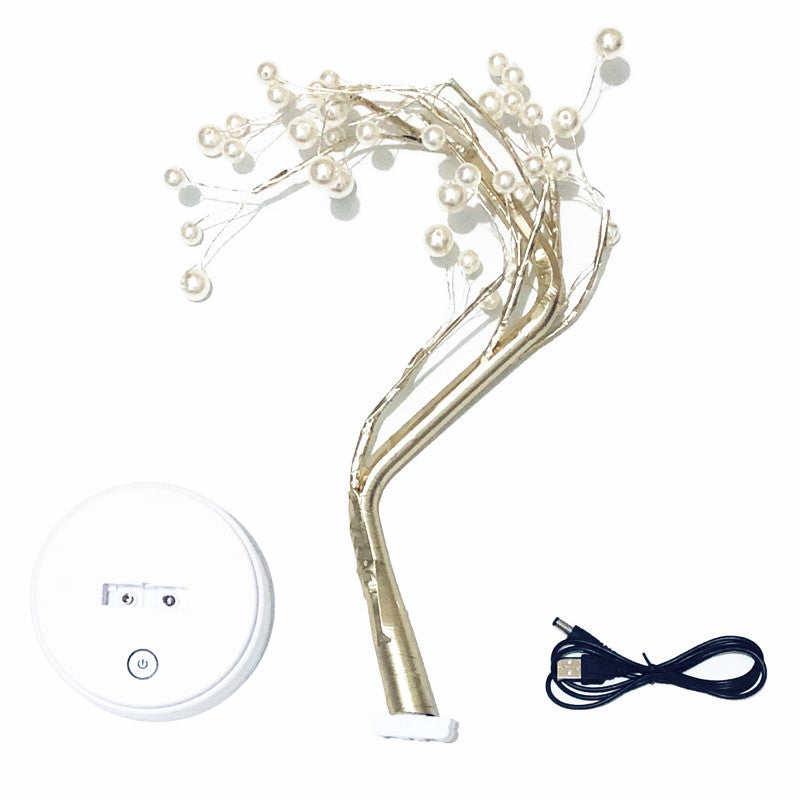 Cross-border explosion, firefly led tree light, pearl LED copper wire light, USB battery box, touch switch, night light