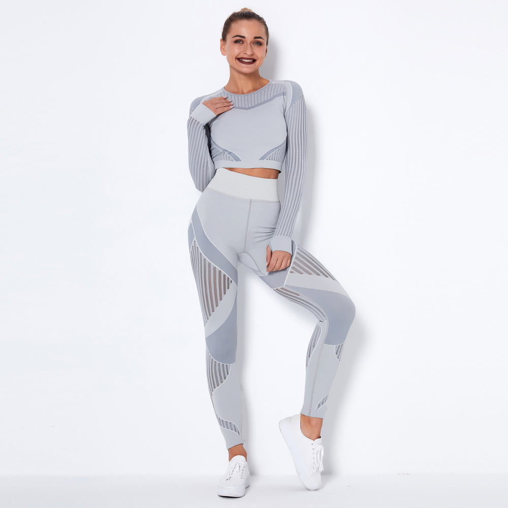 In stock! fashion seamless cut out moisture-absorbent yoga long sleevessuit yoga clothes sports fitness running yoga pants for women