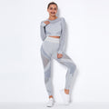 In stock! fashion seamless cut out moisture-absorbent yoga long sleevessuit yoga clothes sports fitness running yoga pants for women