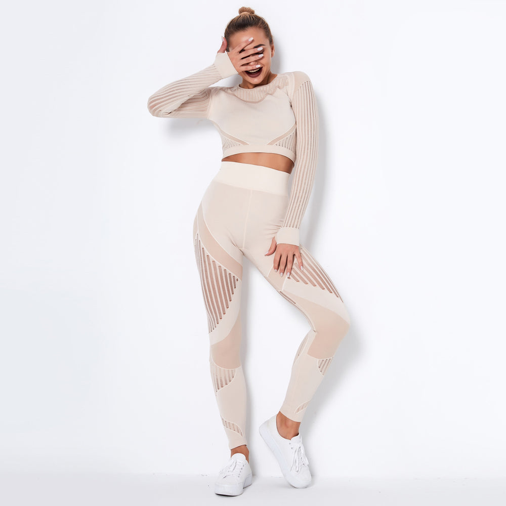 In stock! fashion seamless cut out moisture-absorbent yoga long sleevessuit yoga clothes sports fitness running yoga pants for women