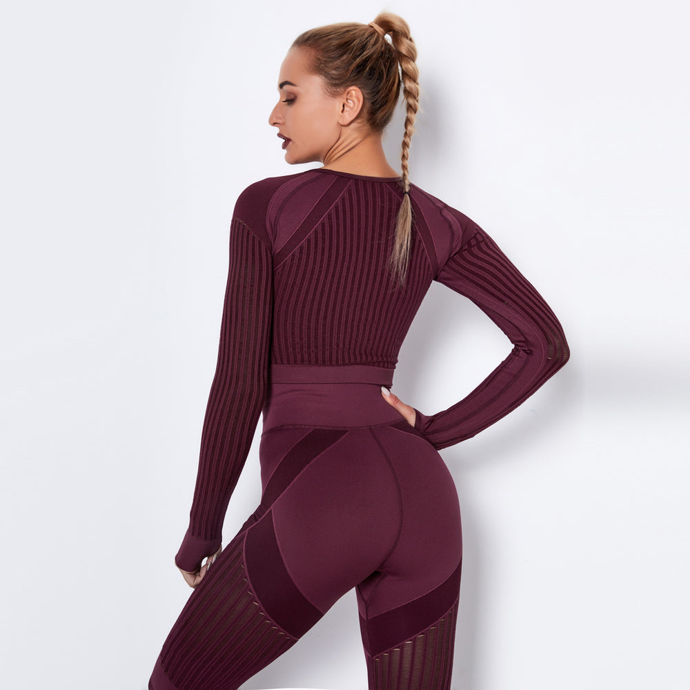 new arrival seamless knitting quick-drying running yoga clothes tight breathable cut out fitness long sleeves women's one-piece dropshipping