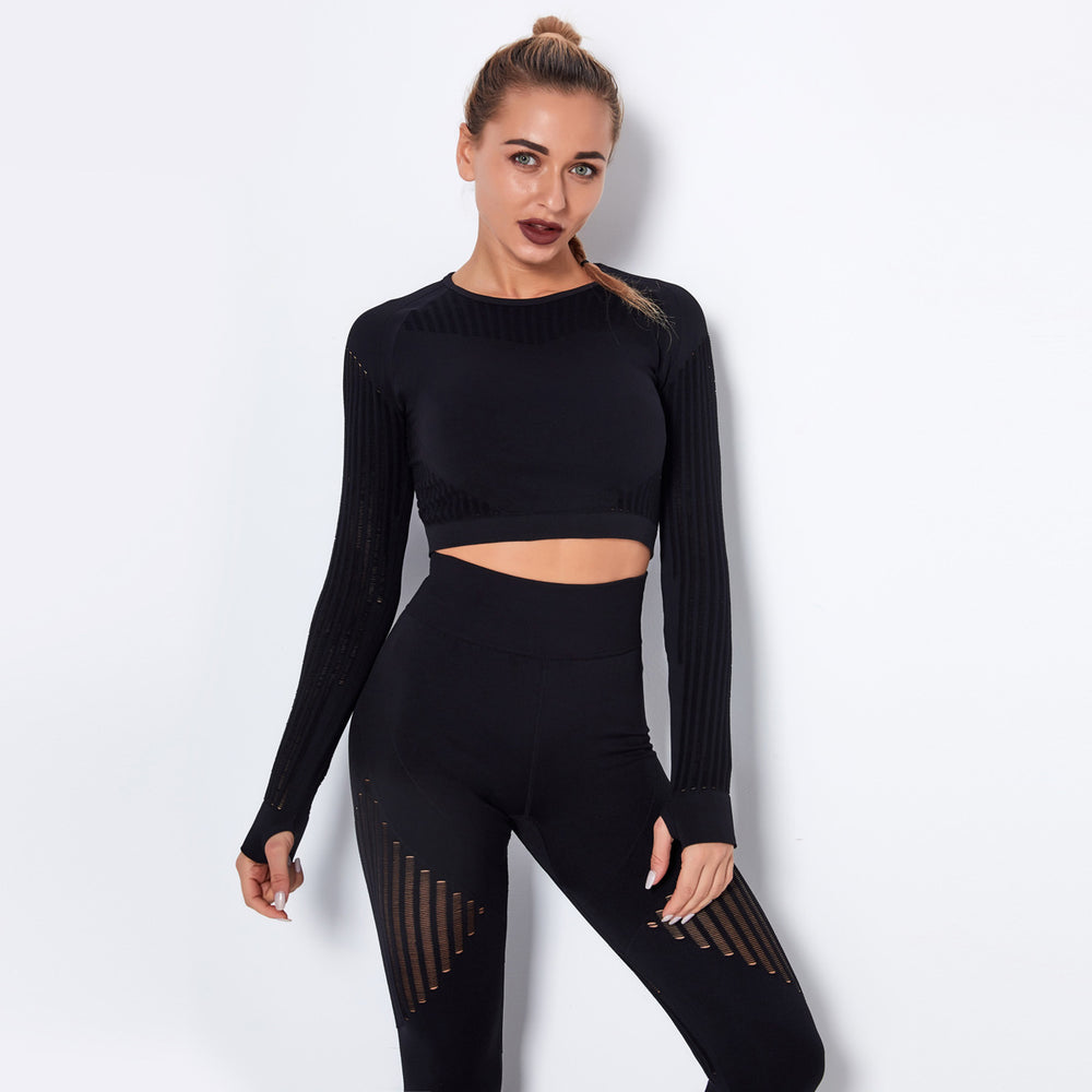 In stock! european and american influencer-approved seamless knit, sexy, moisture-wicking, long-sleeve yoga top for sports, fitness, and running