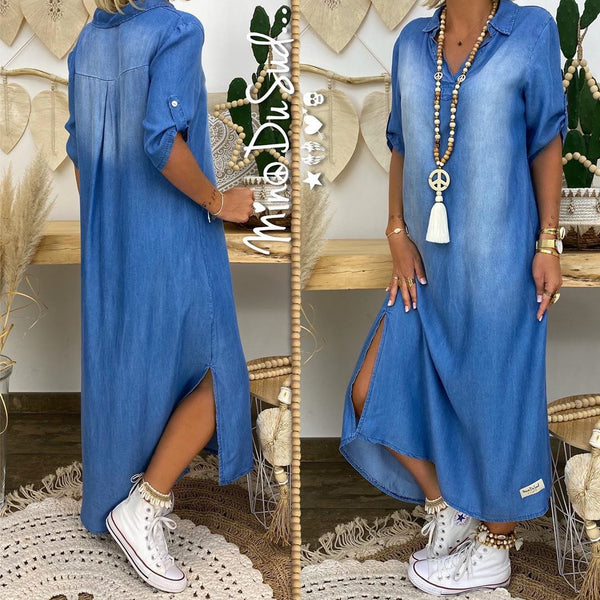 Y5168-1  2020 European and American women's clothing  new washed denim loose dress