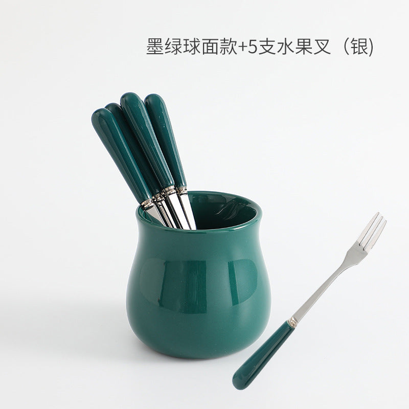 Nordic creative fruit fork spoon ceramic storage jar set - premium stainless steel fruit forks & home mooncake cutlery
