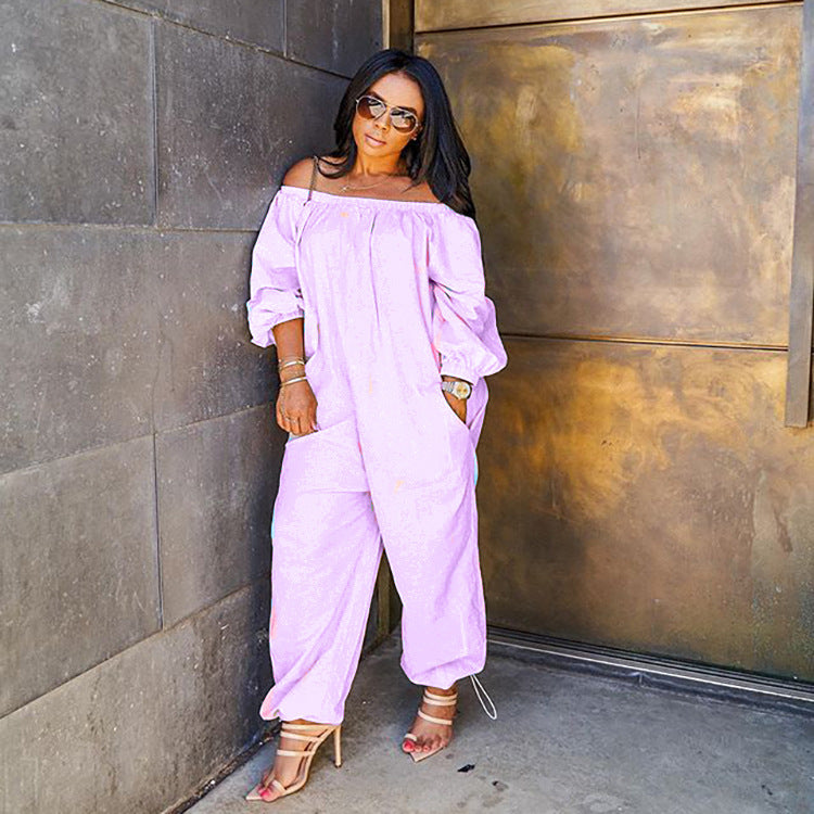 A6361: hot-selling women's fashion jumpsuit for cross-border e-commerce – european & american style,  trend, casual solid color, loose fit, drop shoulder