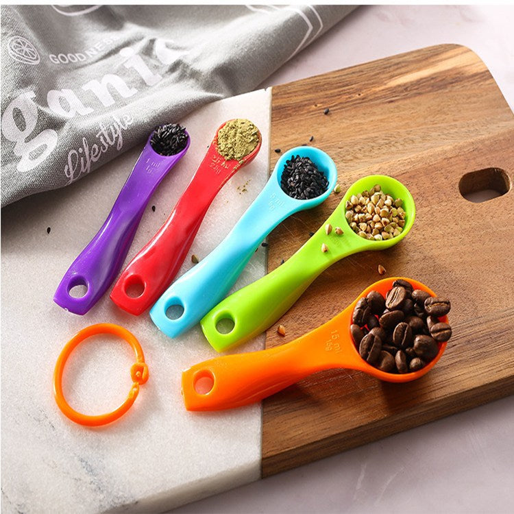 Factory direct stock: rainbow plastic measuring spoons - 5-piece set, seasoning spoons, baking tools