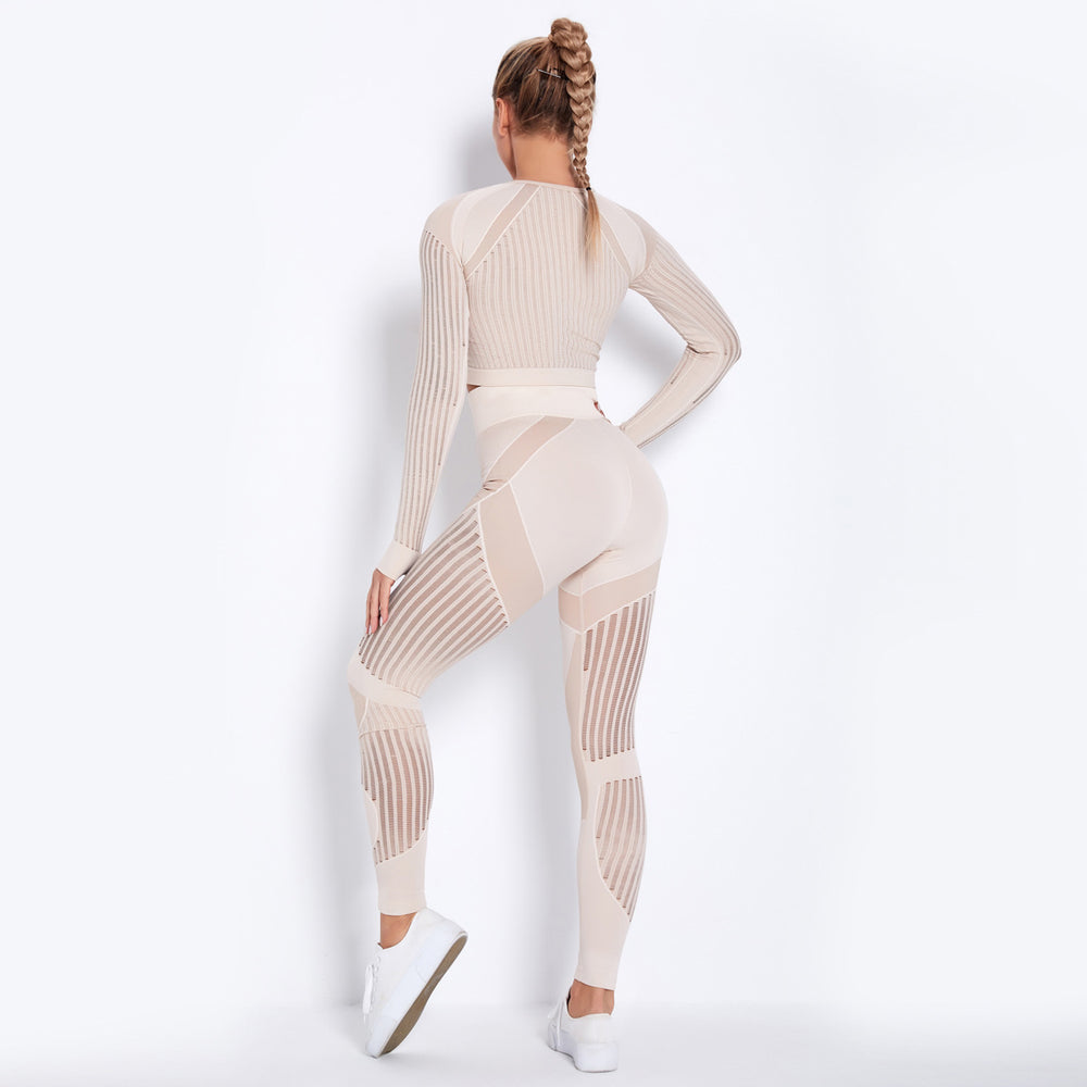 European and american seamless yoga outfit - shaping, quick-dry activewear set with butt-lifting, tight-fitting, striped, and cutout design - two-piece fitness leggings