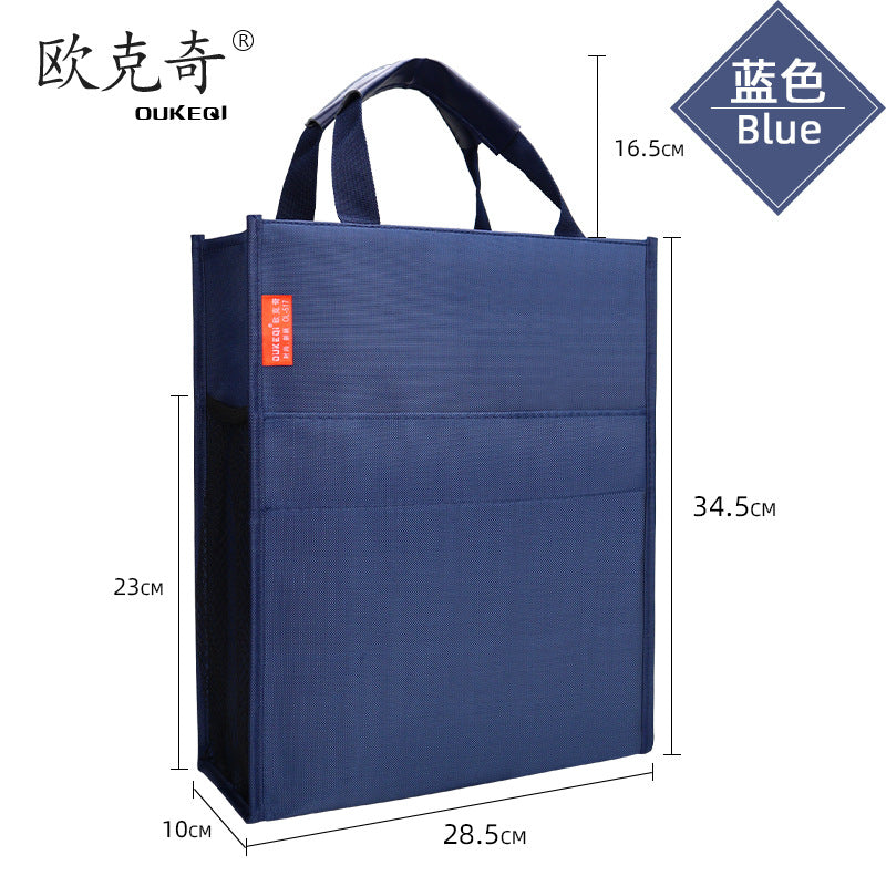 Large capacity student canvas tote file bag, double-layer document bag, book carrier, tutoring bag, training bag - customizable with printed logo