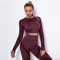 In stock! european and american influencer-approved seamless knit, sexy, moisture-wicking, long-sleeve yoga top for sports, fitness, and running
