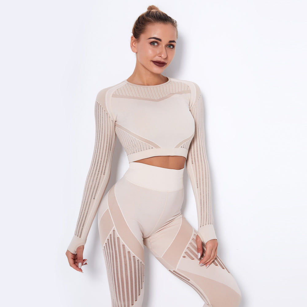 In stock! european and american influencer-approved seamless knit, sexy, moisture-wicking, long-sleeve yoga top for sports, fitness, and running