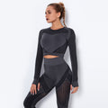 In stock! european and american influencer-approved seamless knit, sexy, moisture-wicking, long-sleeve yoga top for sports, fitness, and running