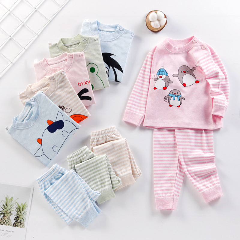 Spring & fall style infant children's clothing kidsintimatessuit baby pure cotton autumn clothes and long trousers for boys and girls colorful cotton home clothes