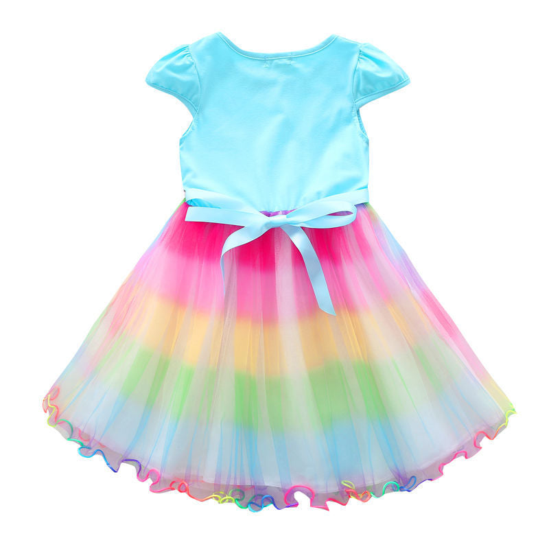 Girls' summer dress  new style chic children's short-sleeve elsa princess dress