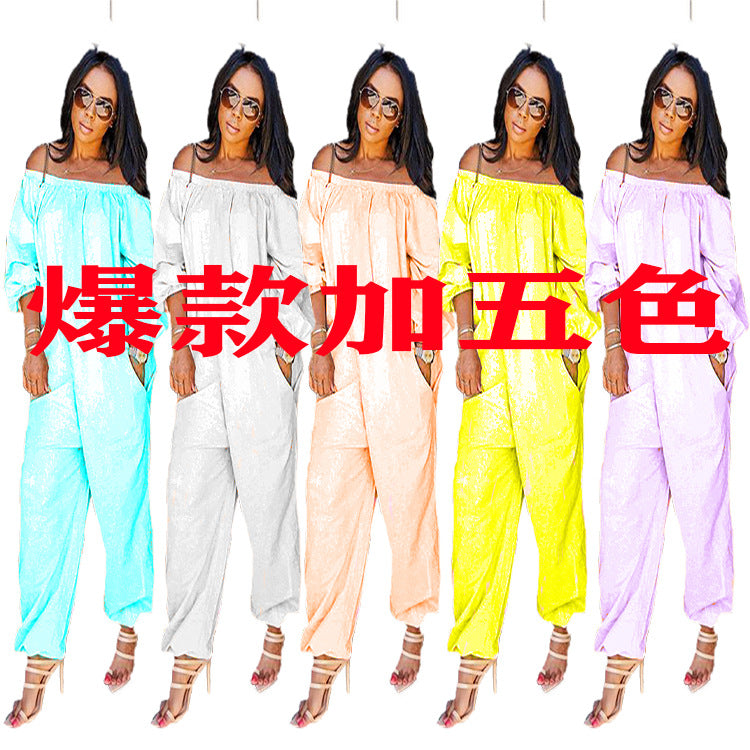 A6361: hot-selling women's fashion jumpsuit for cross-border e-commerce – european & american style,  trend, casual solid color, loose fit, drop shoulder