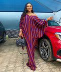 new plus size african women's vertical striped v-neck sexy loose fit cuffed sleeve tie-up  dress