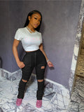 Factory hot sale: european & american style fashionable sexy butt-lifting slim-fit distressed pleated pocket micro-flare women's sweatpants
