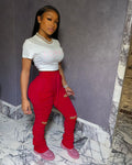 Factory hot sale: european & american style fashionable sexy butt-lifting slim-fit distressed pleated pocket micro-flare women's sweatpants