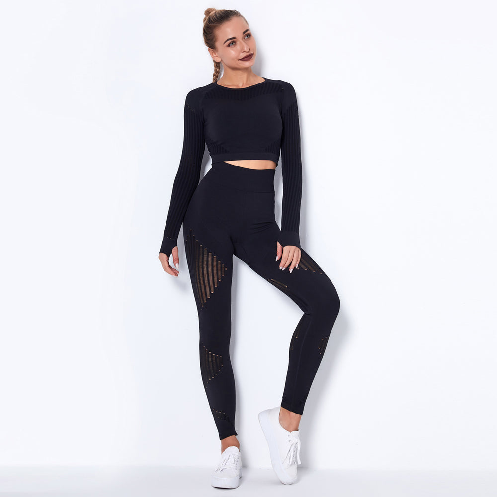 In stock! fashion seamless cut out moisture-absorbent yoga long sleevessuit yoga clothes sports fitness running yoga pants for women