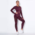 In stock! fashion seamless cut out moisture-absorbent yoga long sleevessuit yoga clothes sports fitness running yoga pants for women