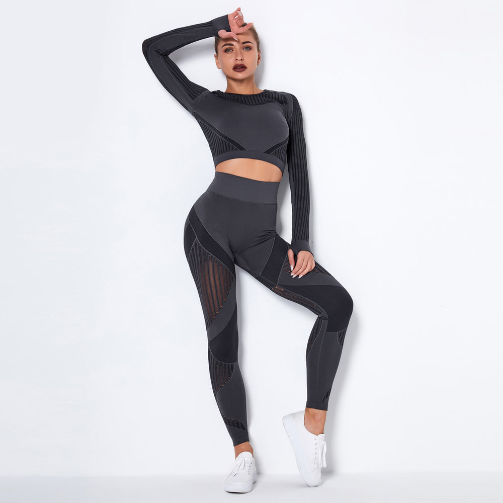 In stock! fashion seamless cut out moisture-absorbent yoga long sleevessuit yoga clothes sports fitness running yoga pants for women