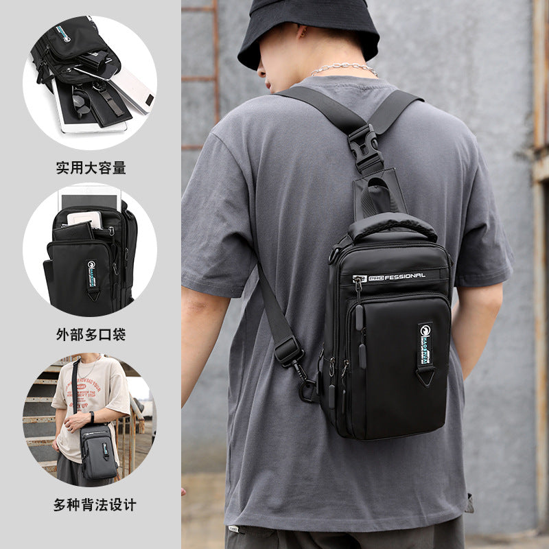 Cross-border special for new men's multi-functional breast bag casual shoulder messenger bag USB charging chest bag anti-theft backpack
