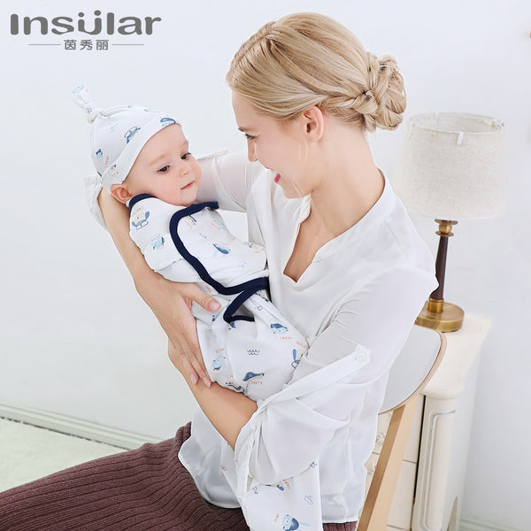 Yinxiuli cotton baby swaddle towel tire cap set anti-jump swaddle sleeping bag including tire cap baby sleeping bag