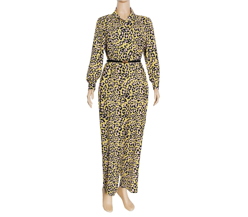 African women's plus size european and american cross-border sourcing slimming loose leopard print fashion casual jumpsuit with belt