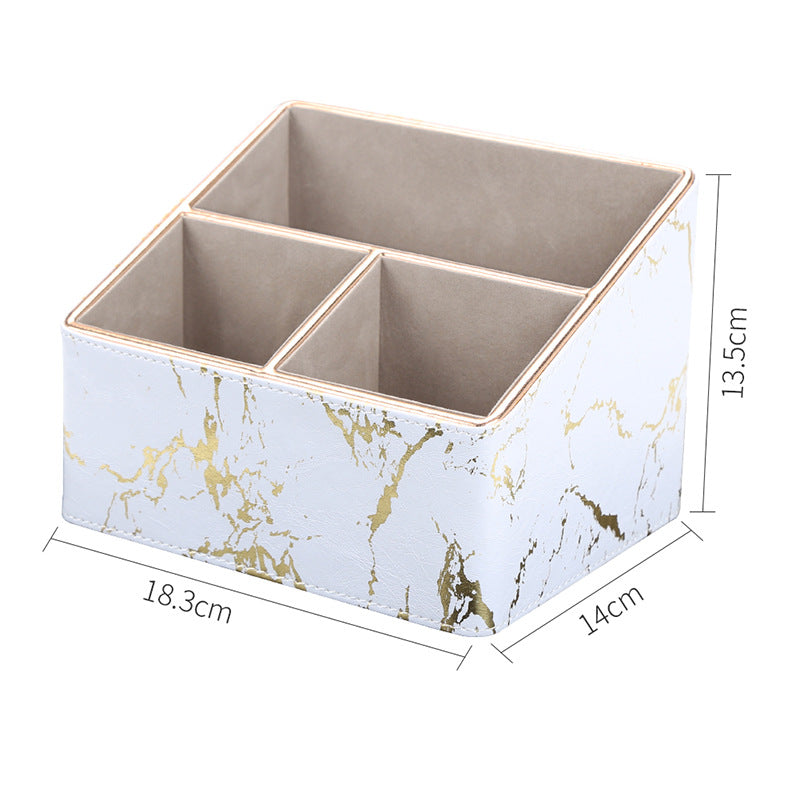 Creative multi-functional table surface leather storage box imitation marble pattern Phnom Penh three-grid remote control storage office large pen holder
