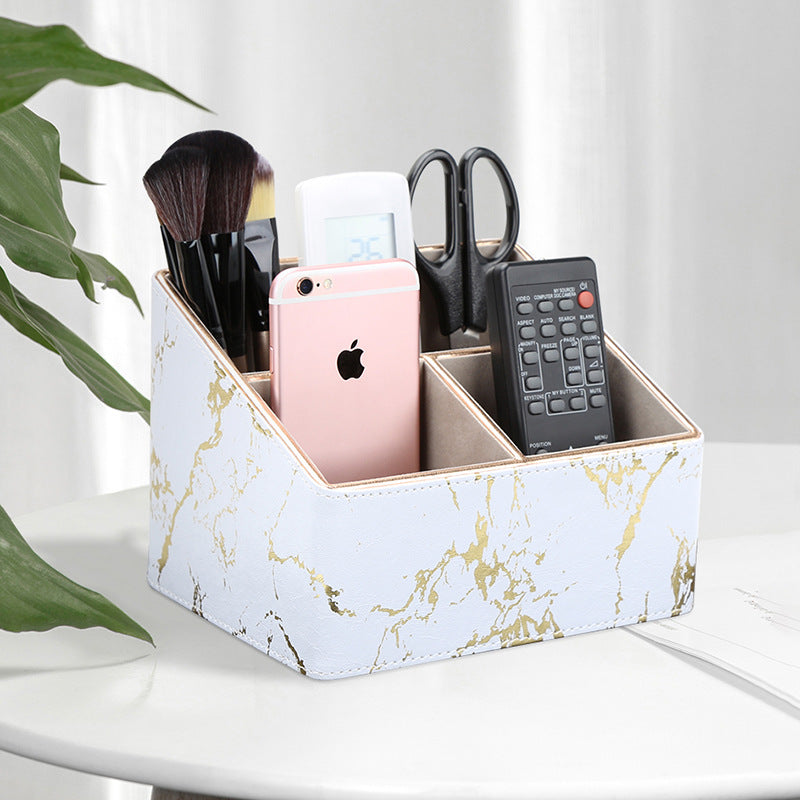 Creative multi-functional table surface leather storage box imitation marble pattern Phnom Penh three-grid remote control storage office large pen holder